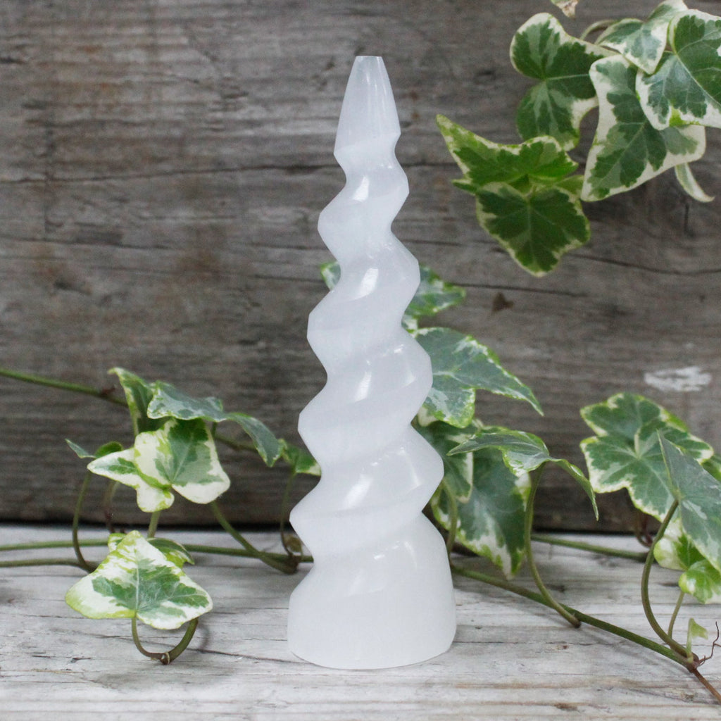 Selenite Spiral Unicorn Horn Tower - 15 cm From Witch, Please!