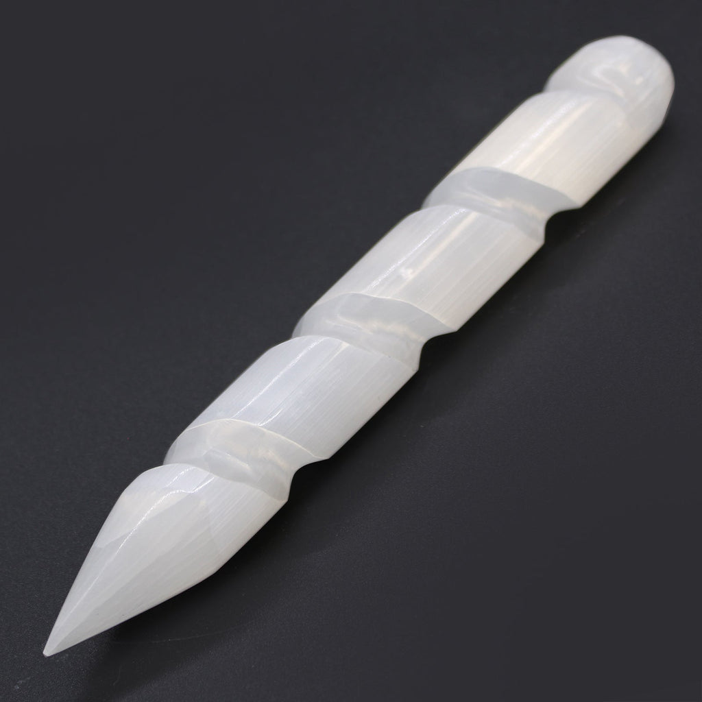 Selenite Spiral Wands - 16 cm (Point One Ends) From Witch, Please!