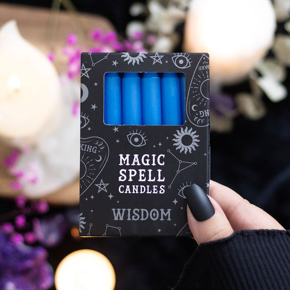 Set of 12 Blue ’Wisdom’ Spell Candles