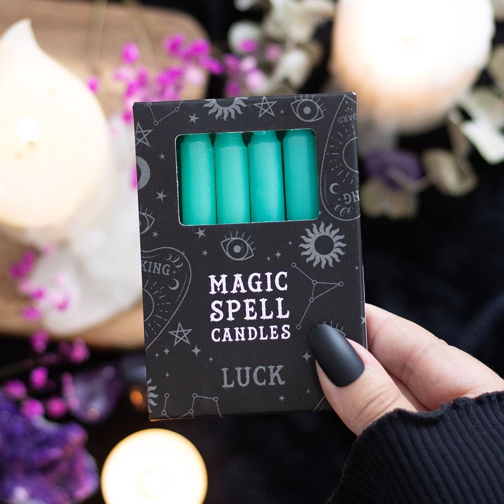 Set of 12 Green ’Luck’ Spell Candles