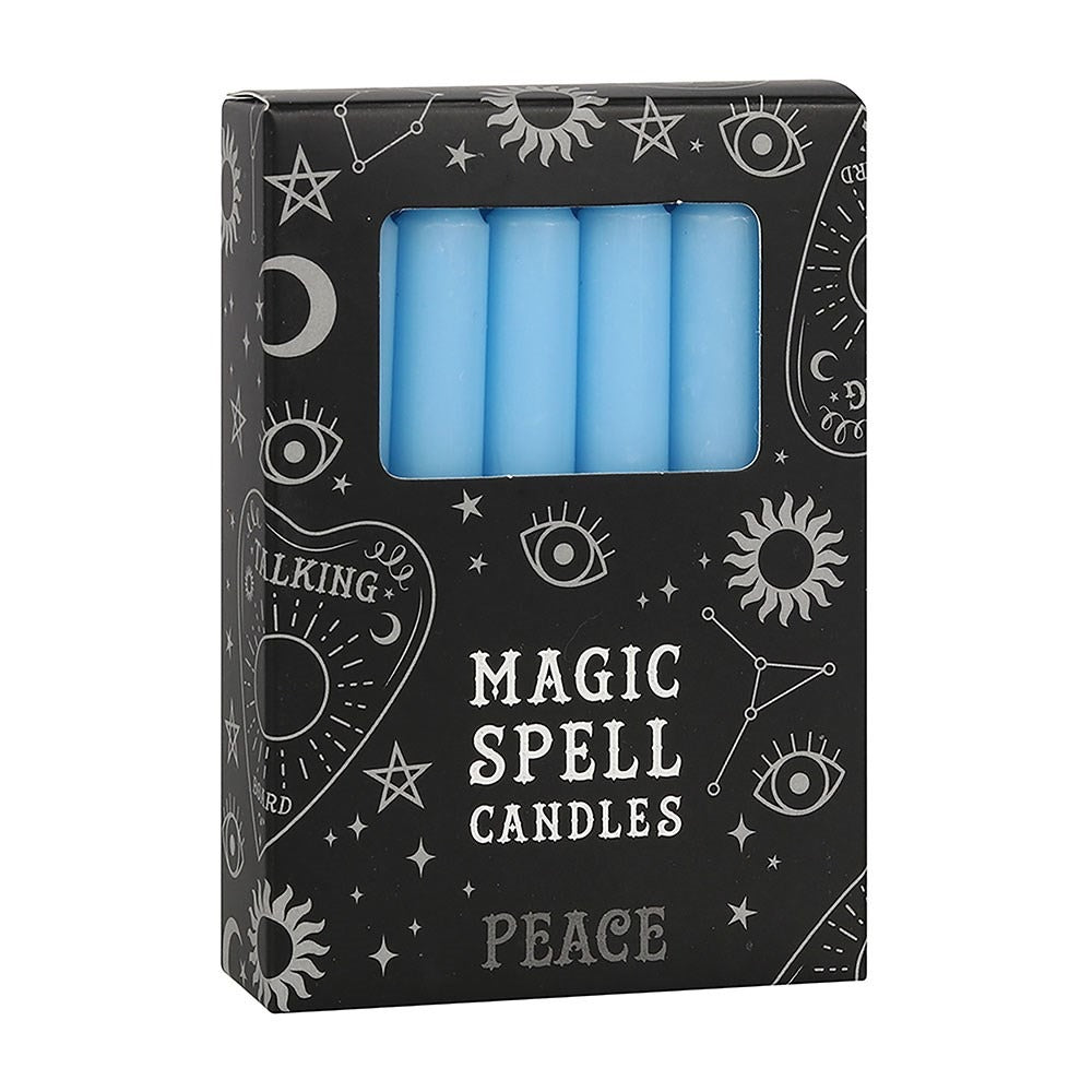 Set of 12 Light Blue ’Peace’ Spell Candles