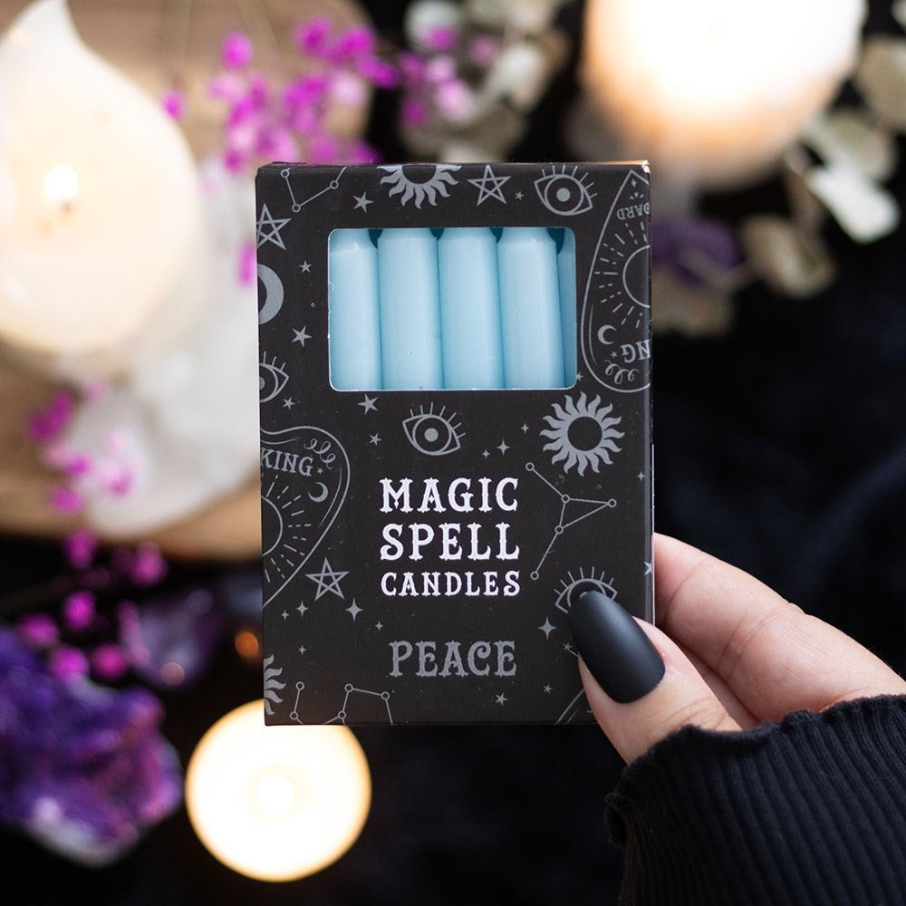 Set of 12 Light Blue ’Peace’ Spell Candles