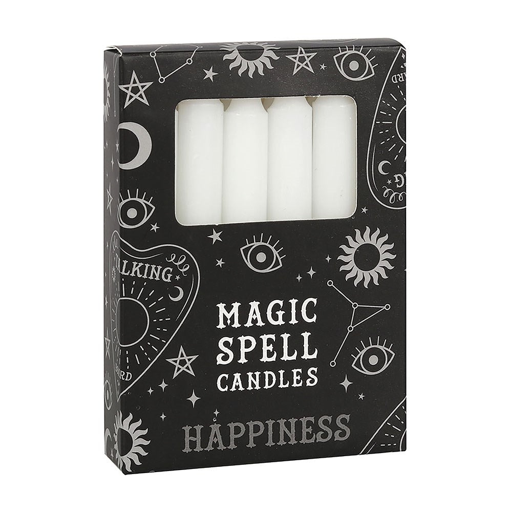 Set of 12 White ’Happiness’ Spell Candles