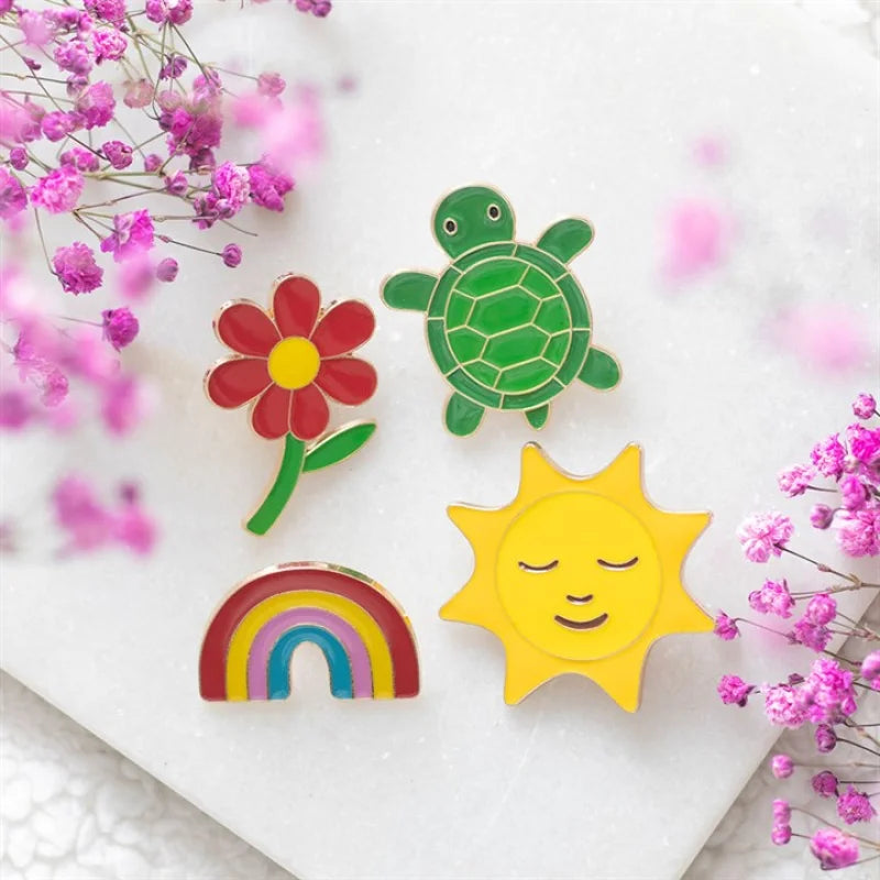 Set of 2 Rainbow and Sun Pin Badges