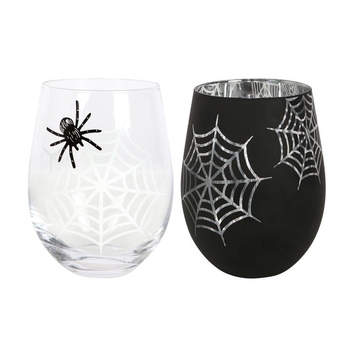 Set of 2 Spider and Web Stemless Wine Glasses From Witch, Please!