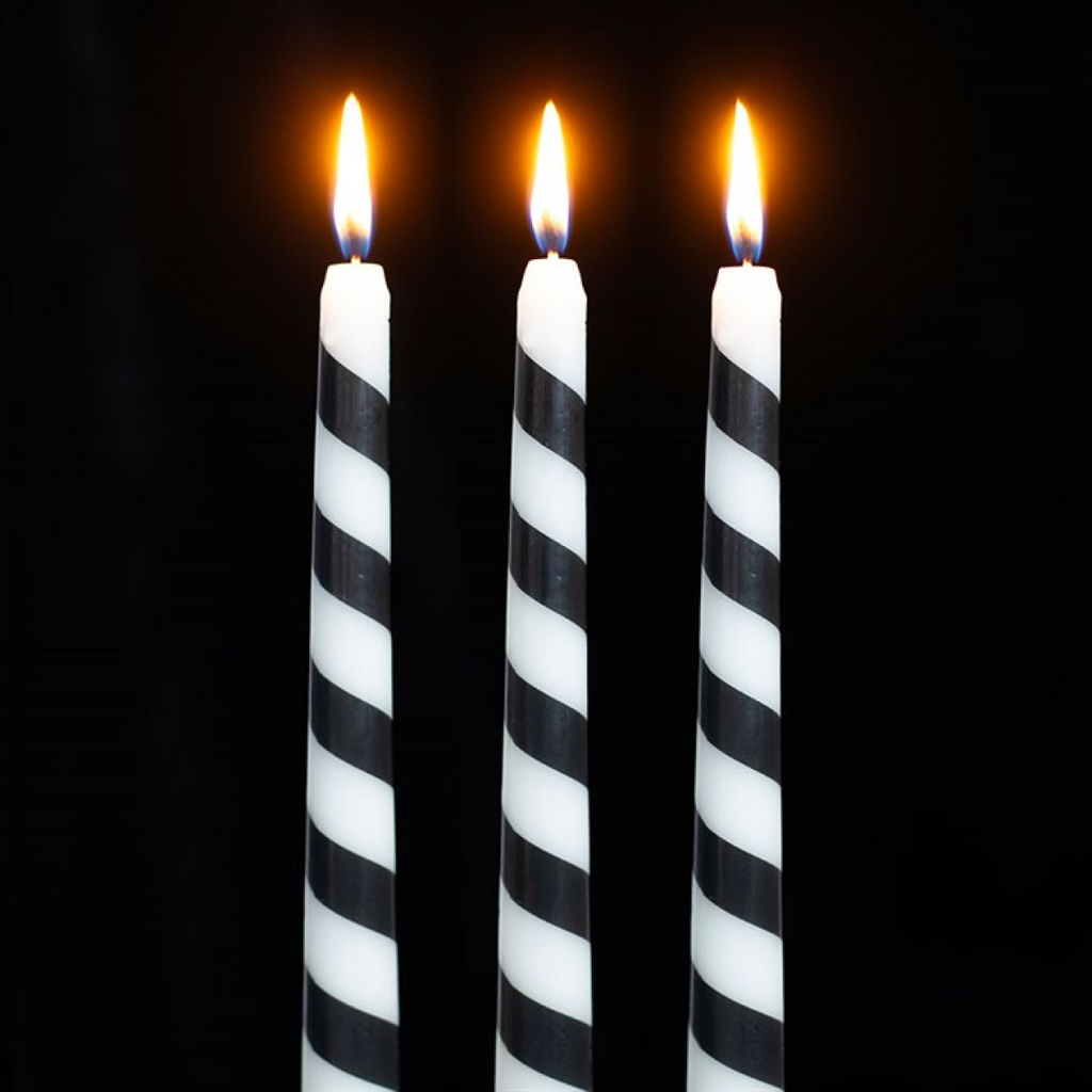 Set of 3 Black Candy Cane Taper Candles Candle