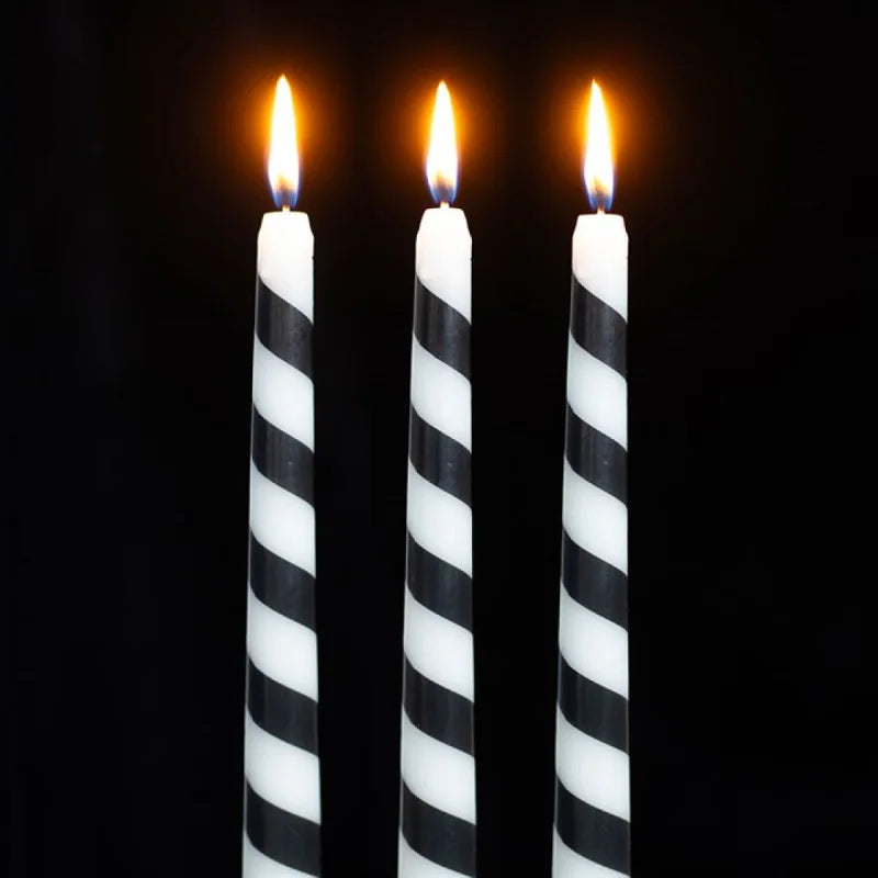 Set of 3 Black Candy Cane Taper Candles Candle