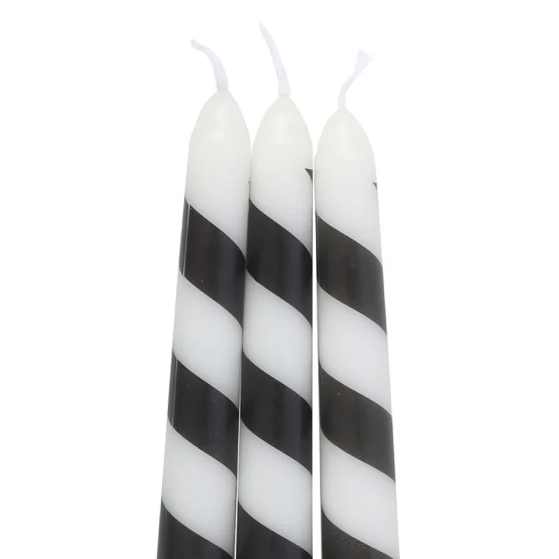 Set of 3 Black Candy Cane Taper Candles Candle