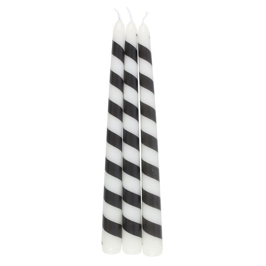 Set of 3 Black Candy Cane Taper Candles Candle