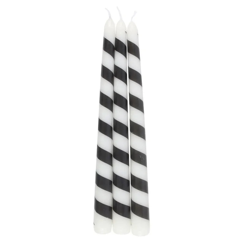 Set of 3 Black Candy Cane Taper Candles Candle