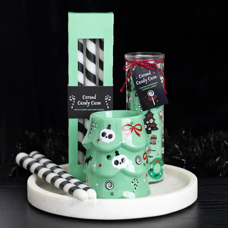 Set of 3 Black Candy Cane Taper Candles Candle