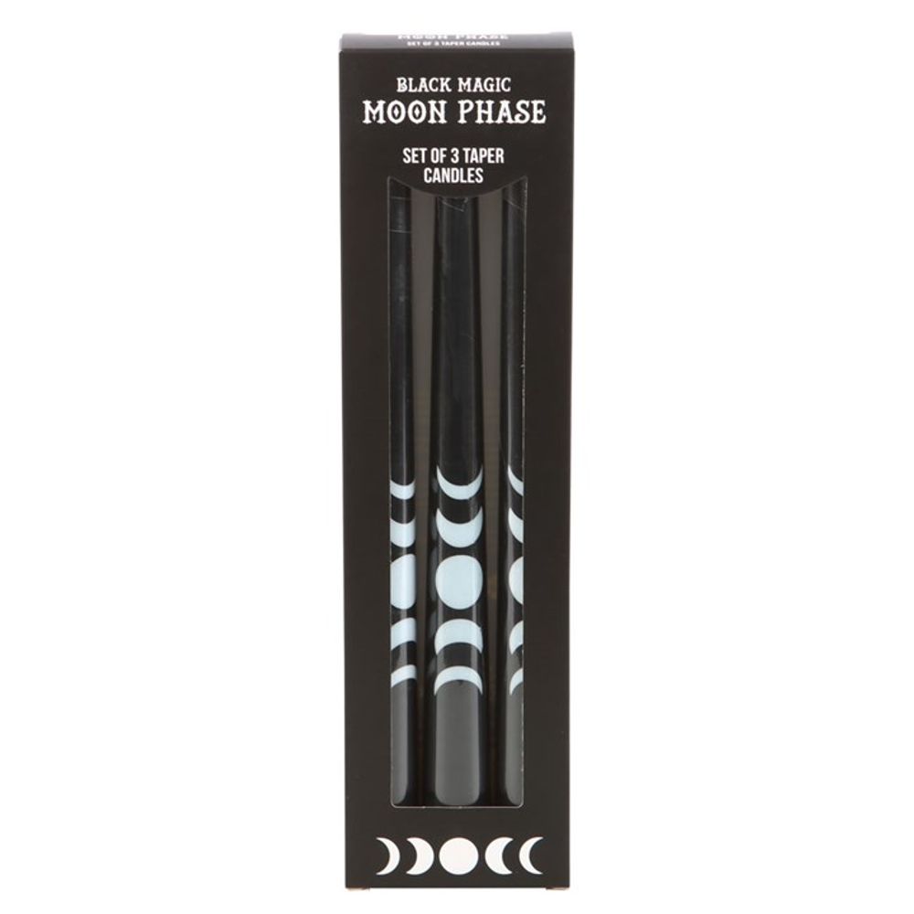Set of 3 Black Magic Moon Phase Taper Candles From Witch, Please!