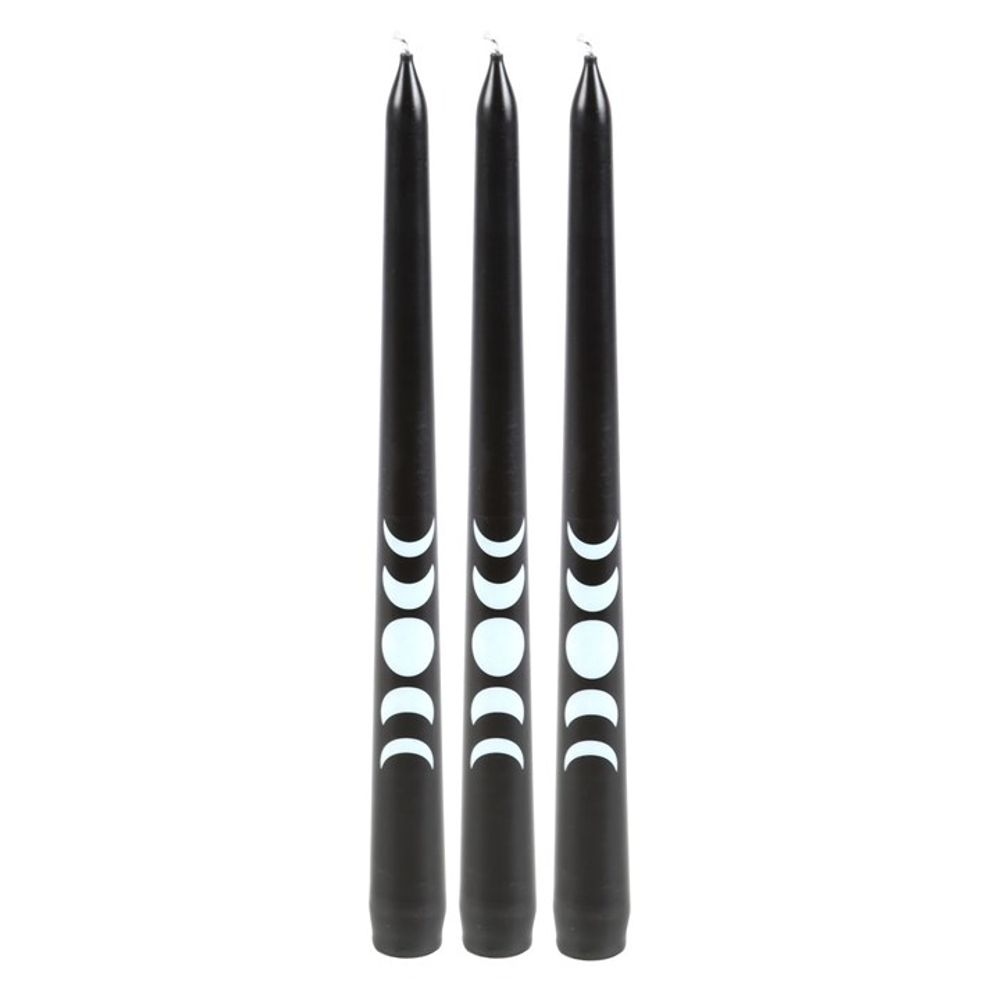 Set of 3 Black Magic Moon Phase Taper Candles From Witch, Please!