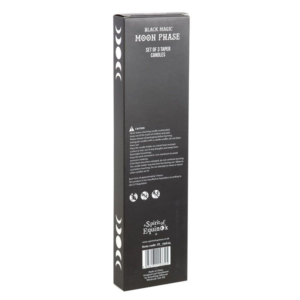 Set of 3 Black Magic Moon Phase Taper Candles From Witch, Please!