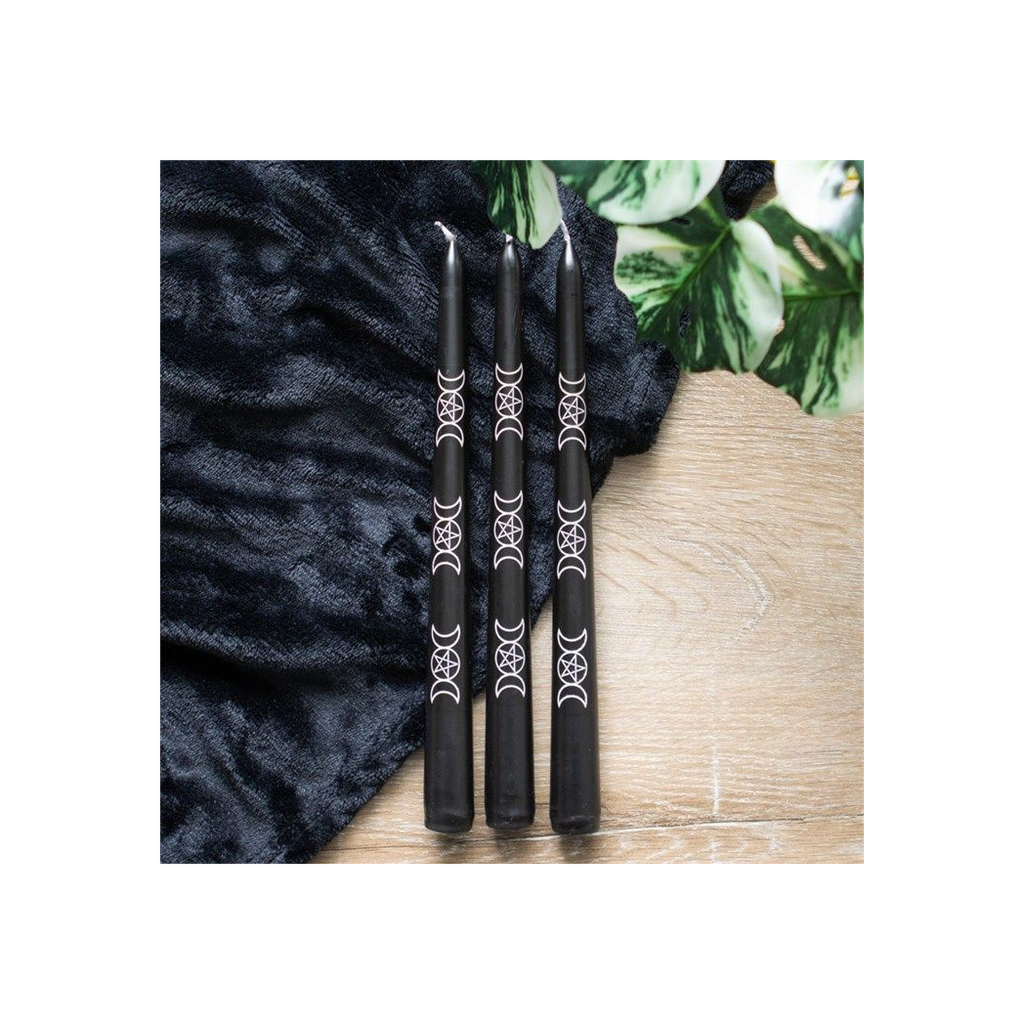 Set of 3 Black Magic Triple Moon Taper Candles From Witch, Please!