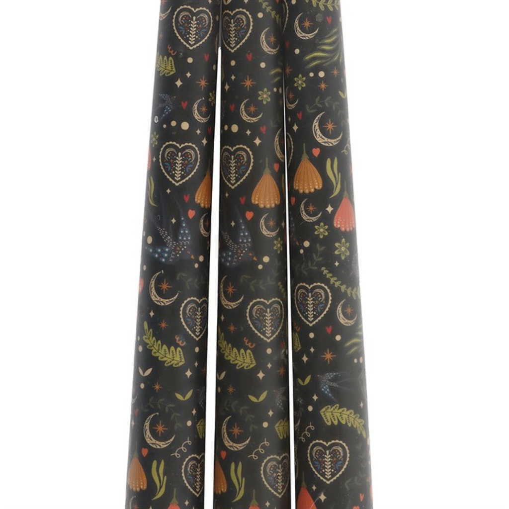 Set of 3 Black Midnight Print Taper Candles Candle