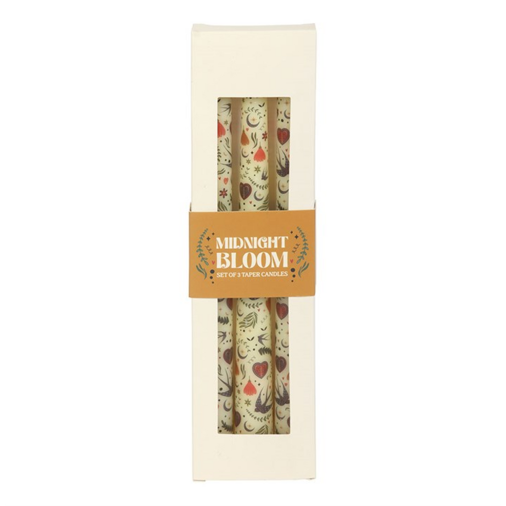Set of 3 Cream Midnight Bloom Print Taper Candles Candle