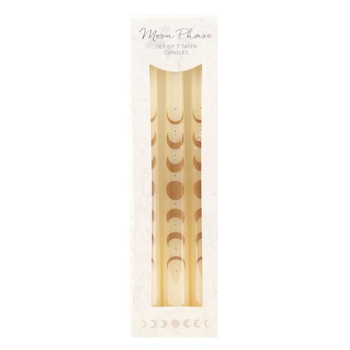 Set of 3 Off White Moon Phases Taper Dinner Candles at Witch, Please!.