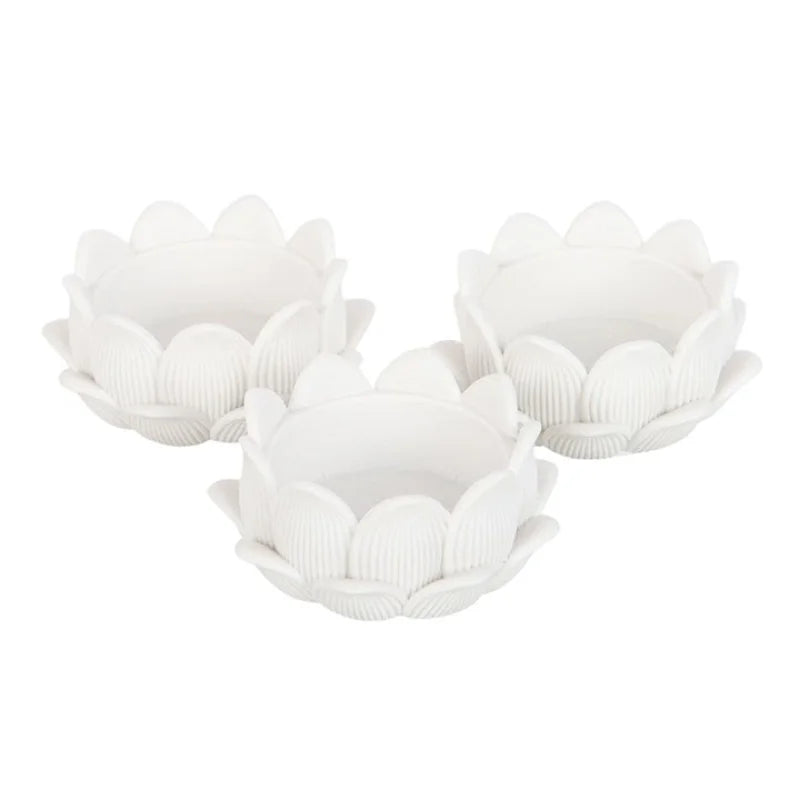 Set of 3 White Lotus Flower Tealight Holders