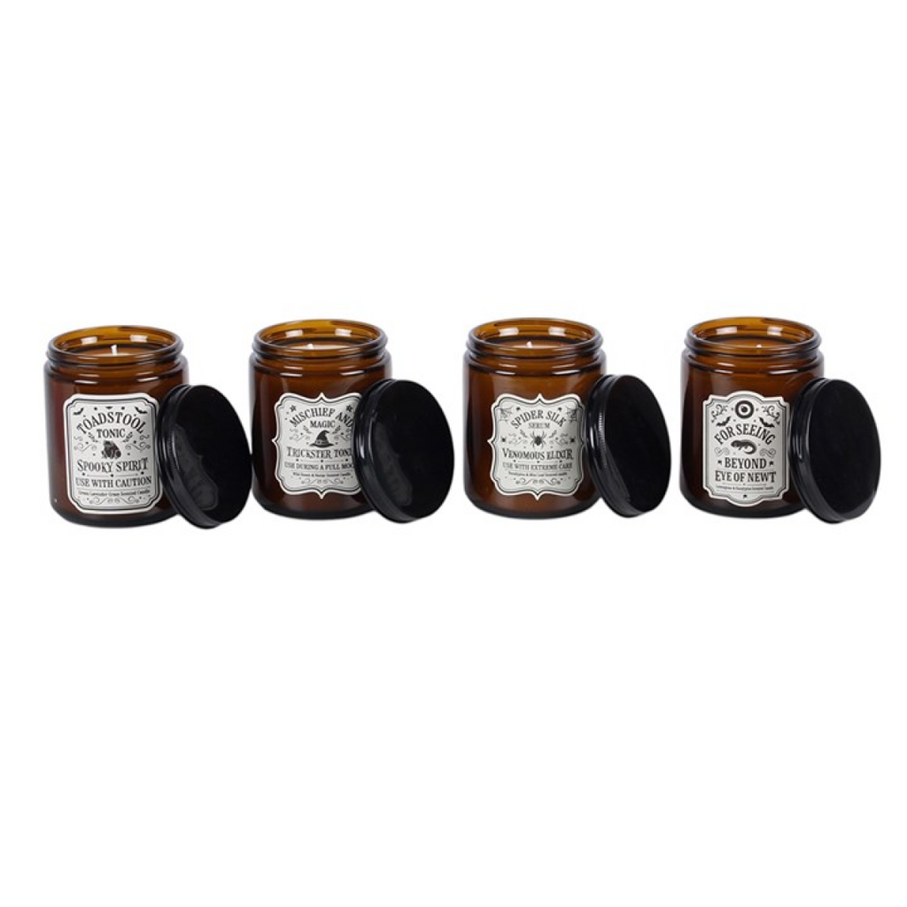 Set of 4 Witch’s Apothecary Amber Jar Candles