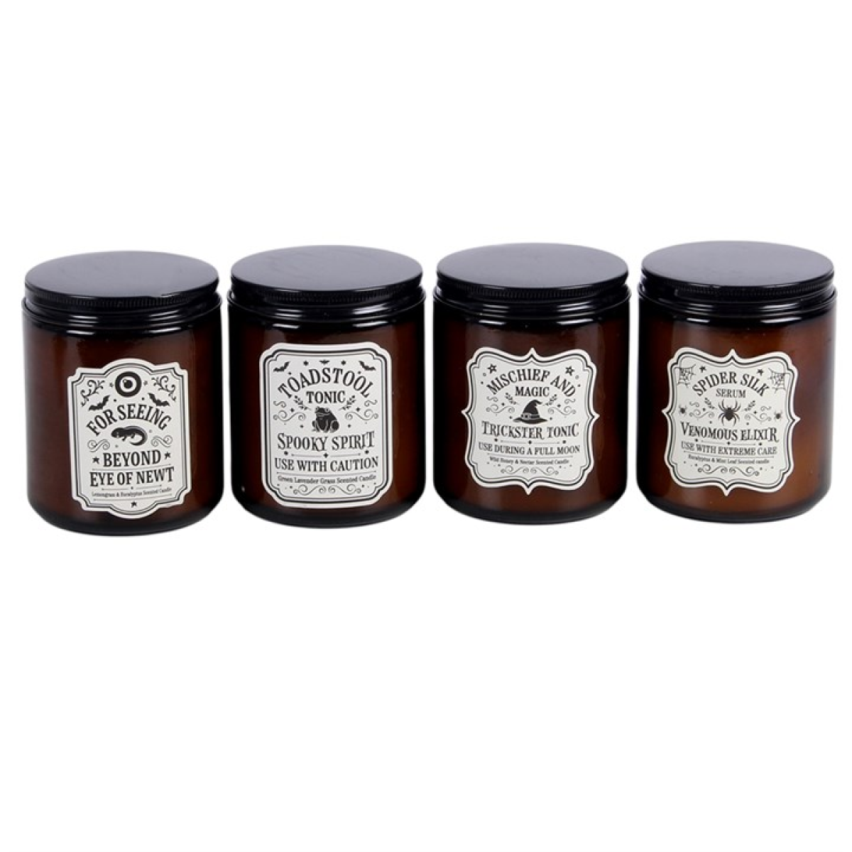 Set of 4 Witch’s Apothecary Amber Jar Candles