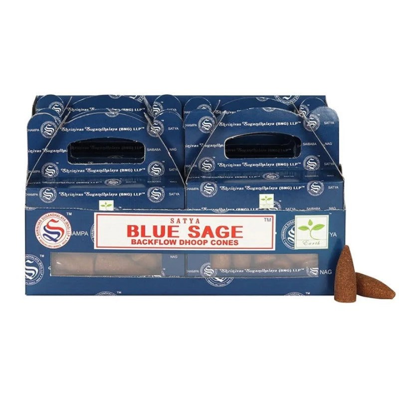 Set of 6 Blue Sage Backflow Incense Dhoop Cones by Satya (6/30)