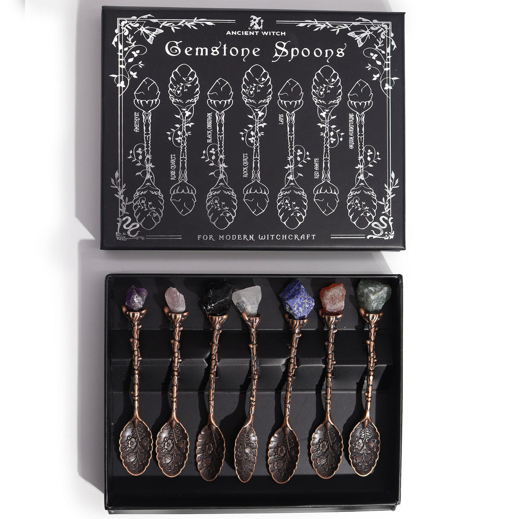 Set of 7 Bronze Gemstone Crystal Witch Spoons From Witch, Please!