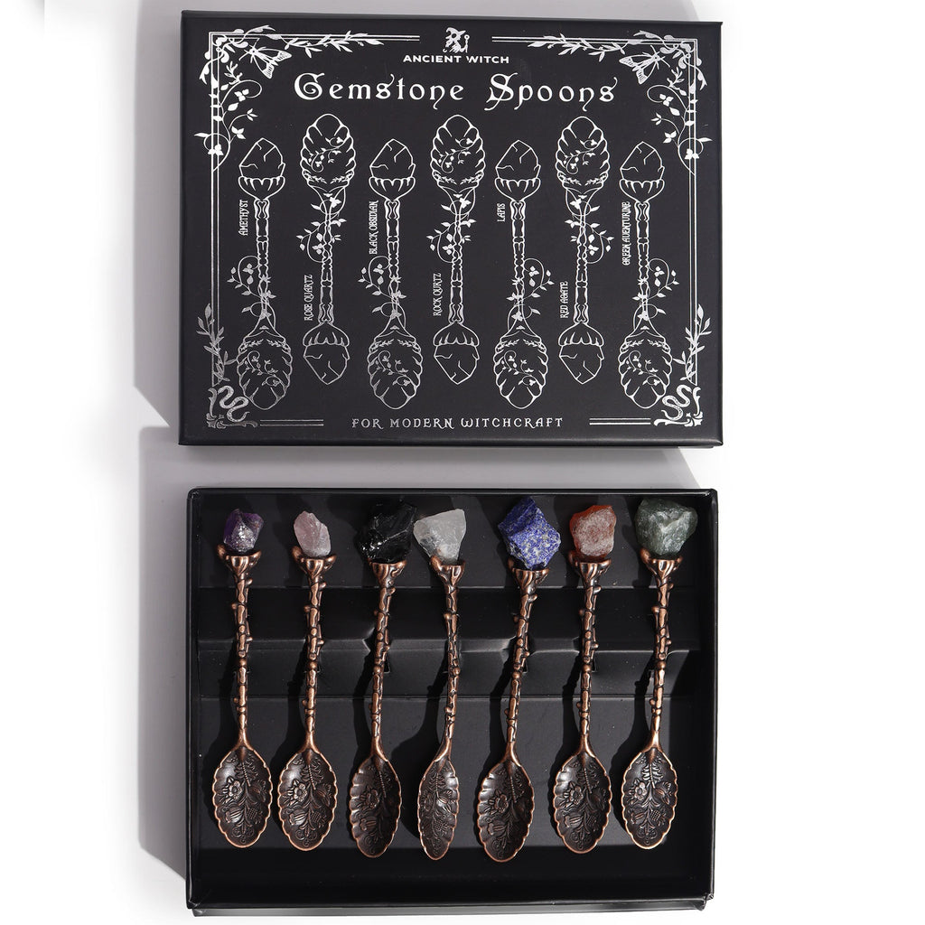Set of 7 Bronze Gemstone Crystal Witch Spoons From Witch, Please!