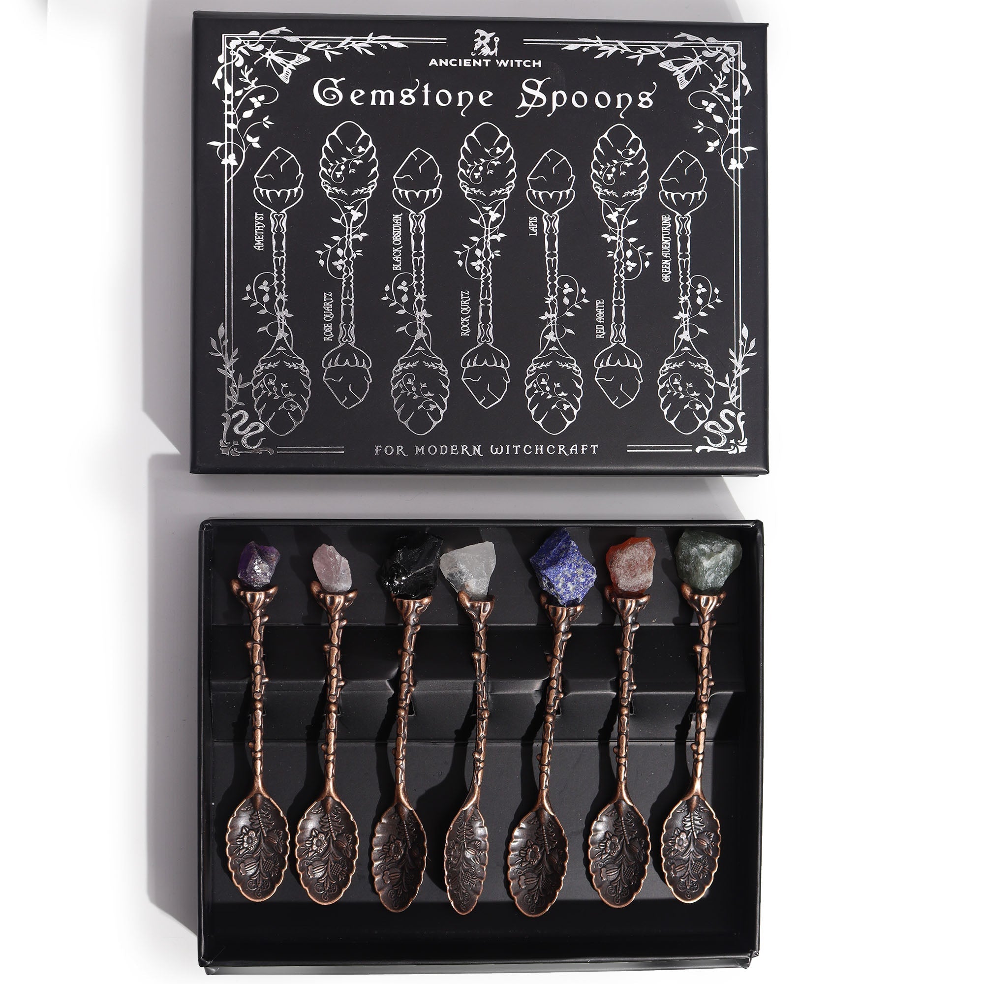 Set of 7 Bronze Gemstone Crystal Witch Spoons From Witch, Please!