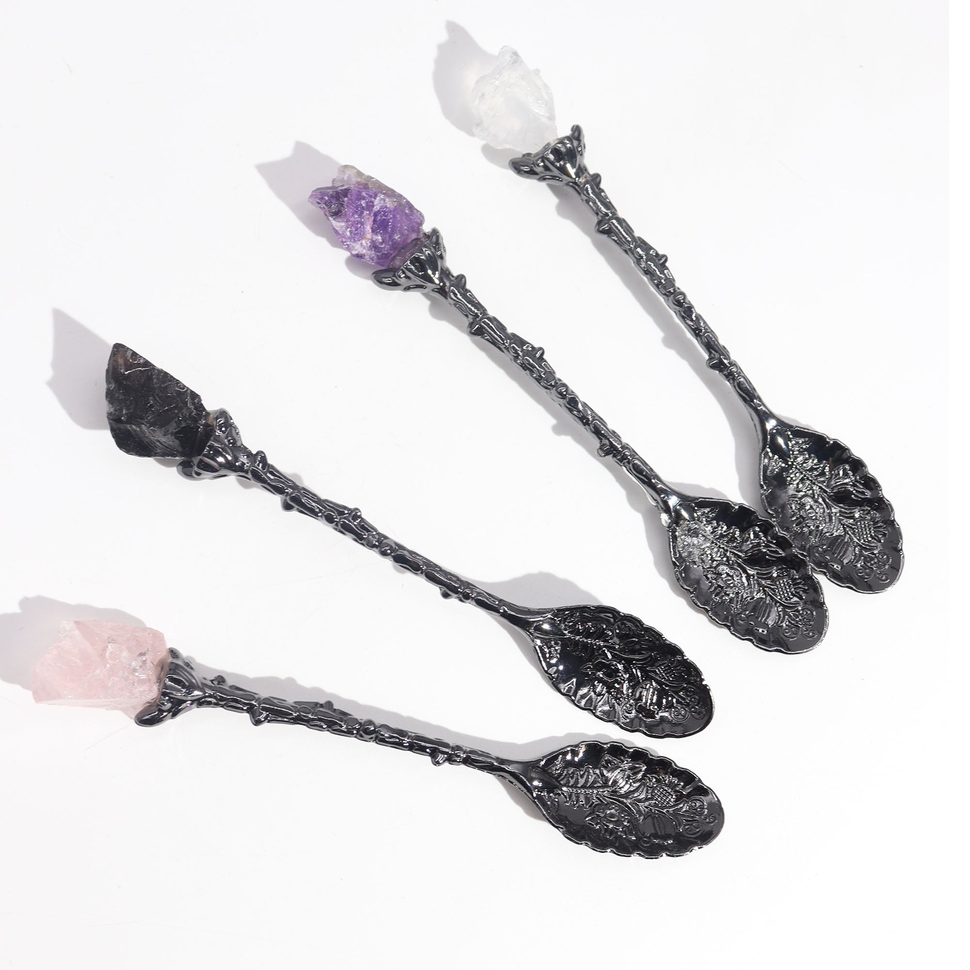 Set of 7 Dark Silver Gemstone Crystal Witch Spoons From Witch, Please!