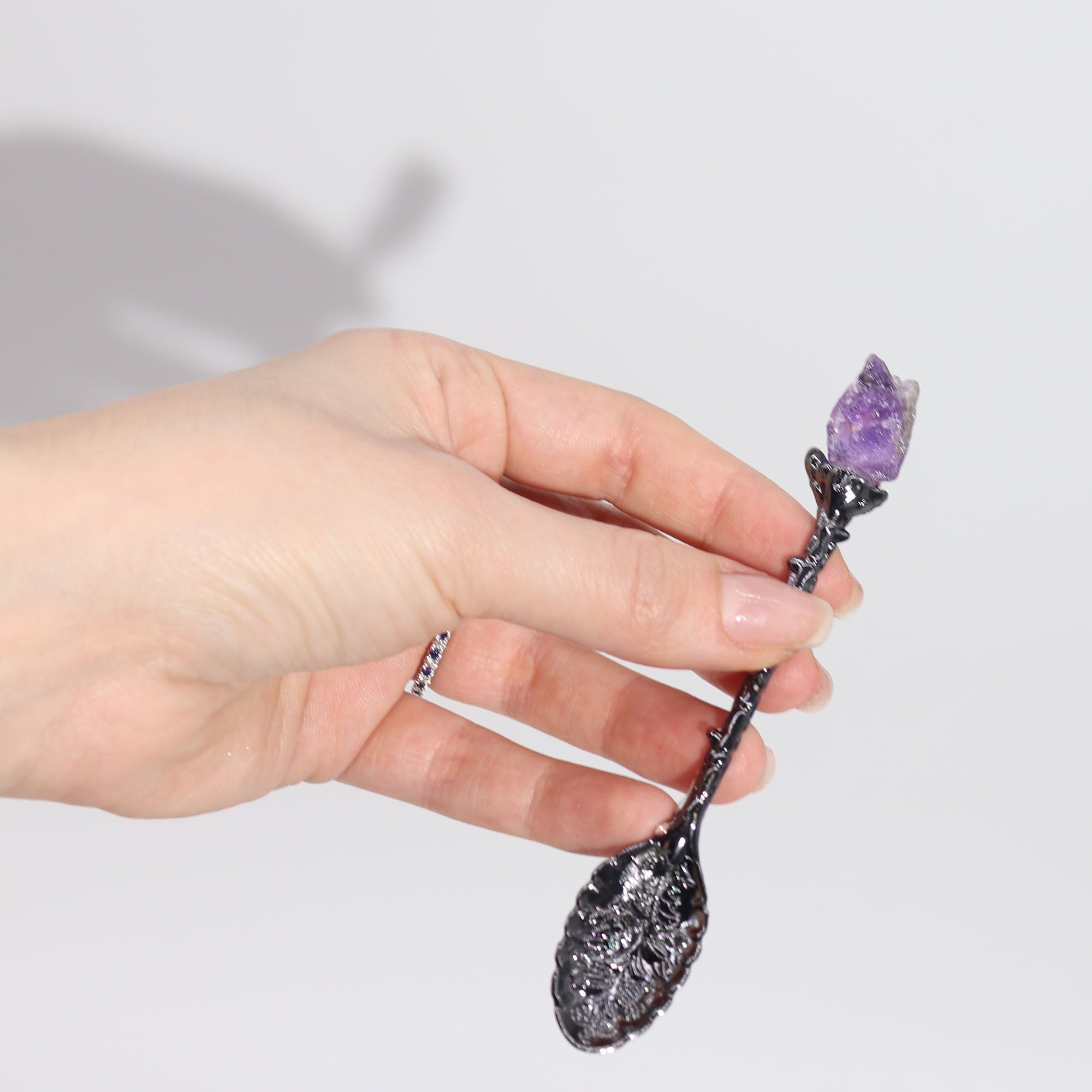Set of 7 Dark Silver Gemstone Crystal Witch Spoons From Witch, Please!