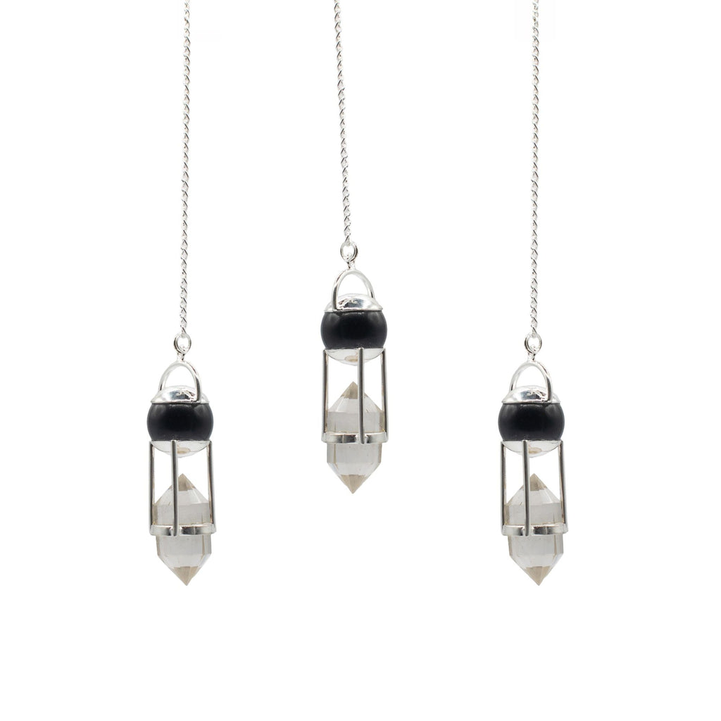 Shadow Seer - Double Power Pendulum - Obsidian Globe - Clear Quartz Terminated Special Gemstone Pendulums