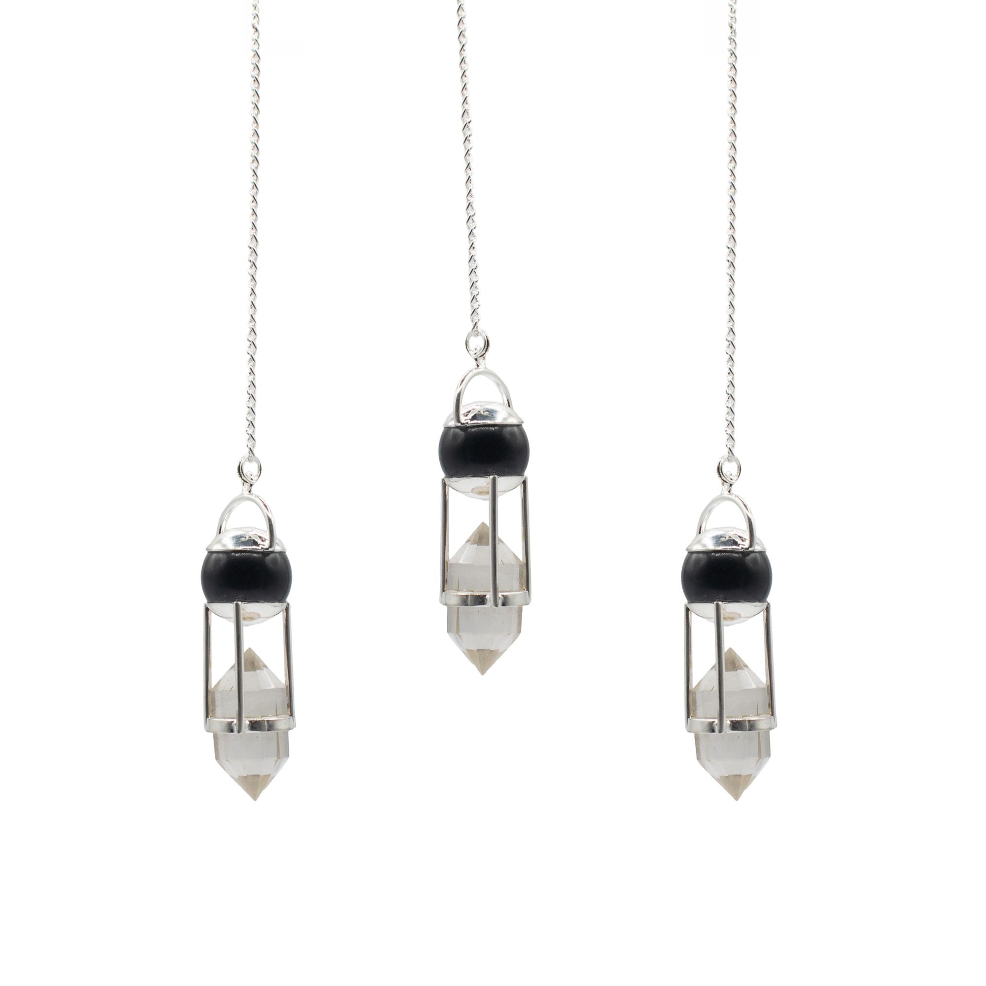 Shadow Seer - Double Power Pendulum - Obsidian Globe - Clear Quartz Terminated Special Gemstone Pendulums