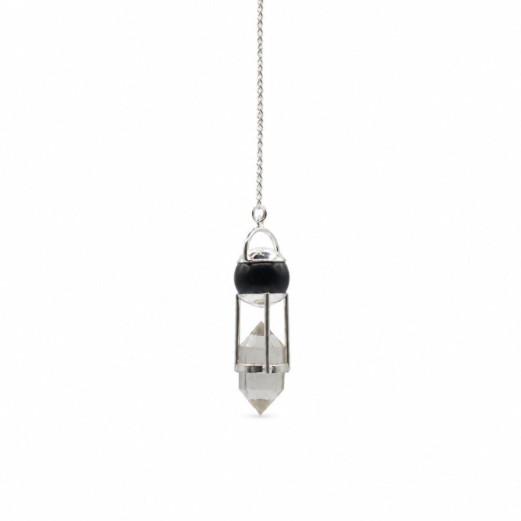 Shadow Seer - Double Power Pendulum - Obsidian Globe - Clear Quartz Terminated Special Gemstone Pendulums
