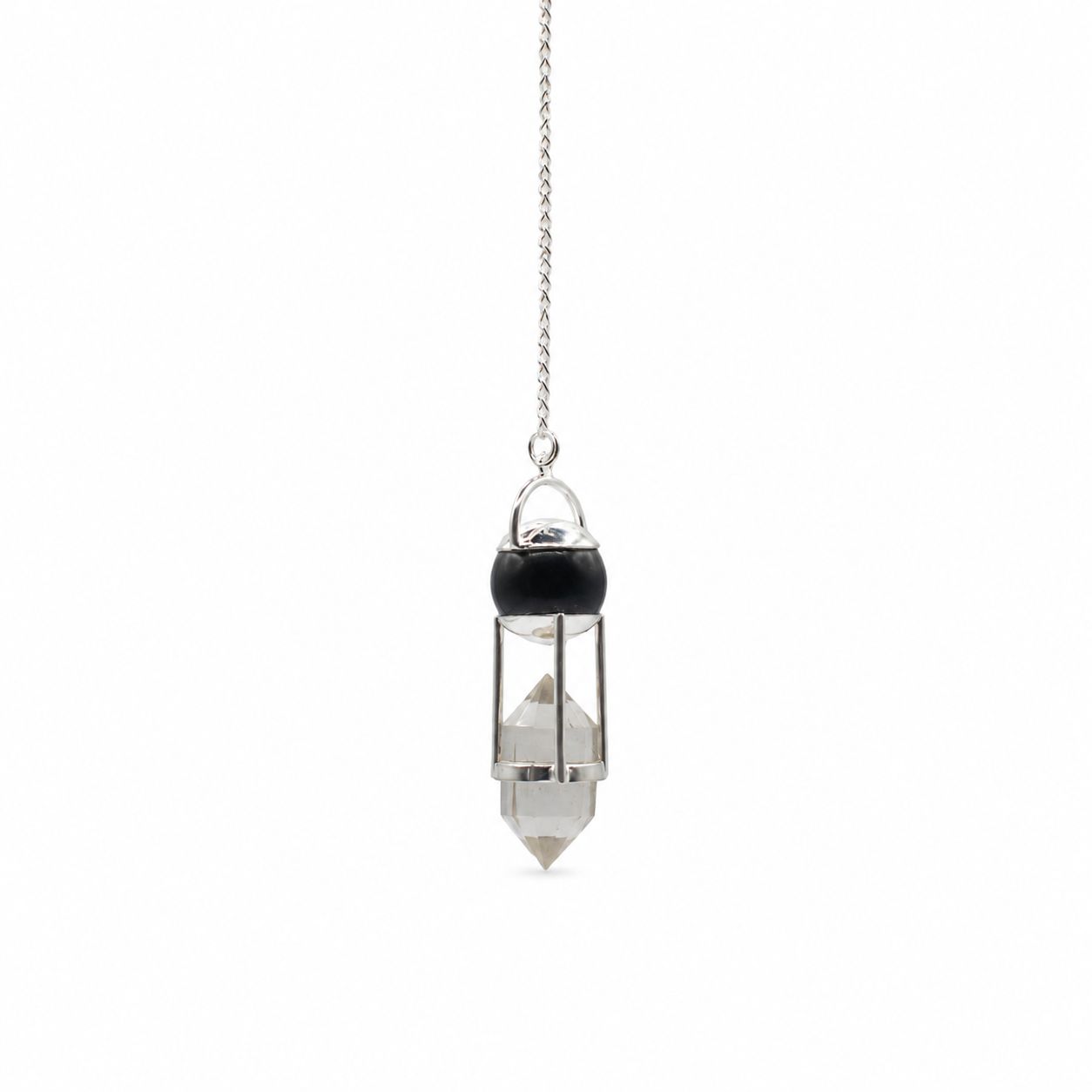 Shadow Seer - Double Power Pendulum - Obsidian Globe - Clear Quartz Terminated Special Gemstone Pendulums