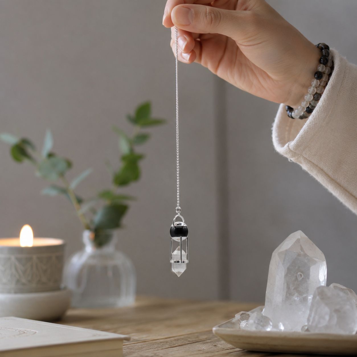 Shadow Seer - Double Power Pendulum - Obsidian Globe - Clear Quartz Terminated Special Gemstone Pendulums
