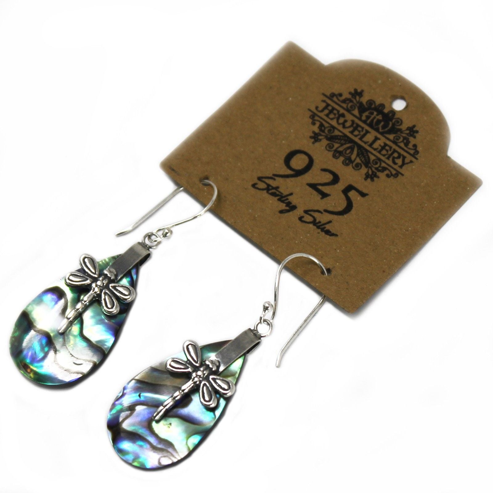 Shell & Silver Earrings - Dragonflies - Abalone Earings