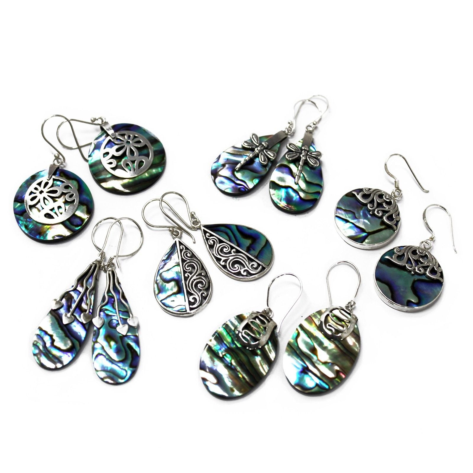 Shell & Silver Earrings - Dragonflies - Abalone Earings