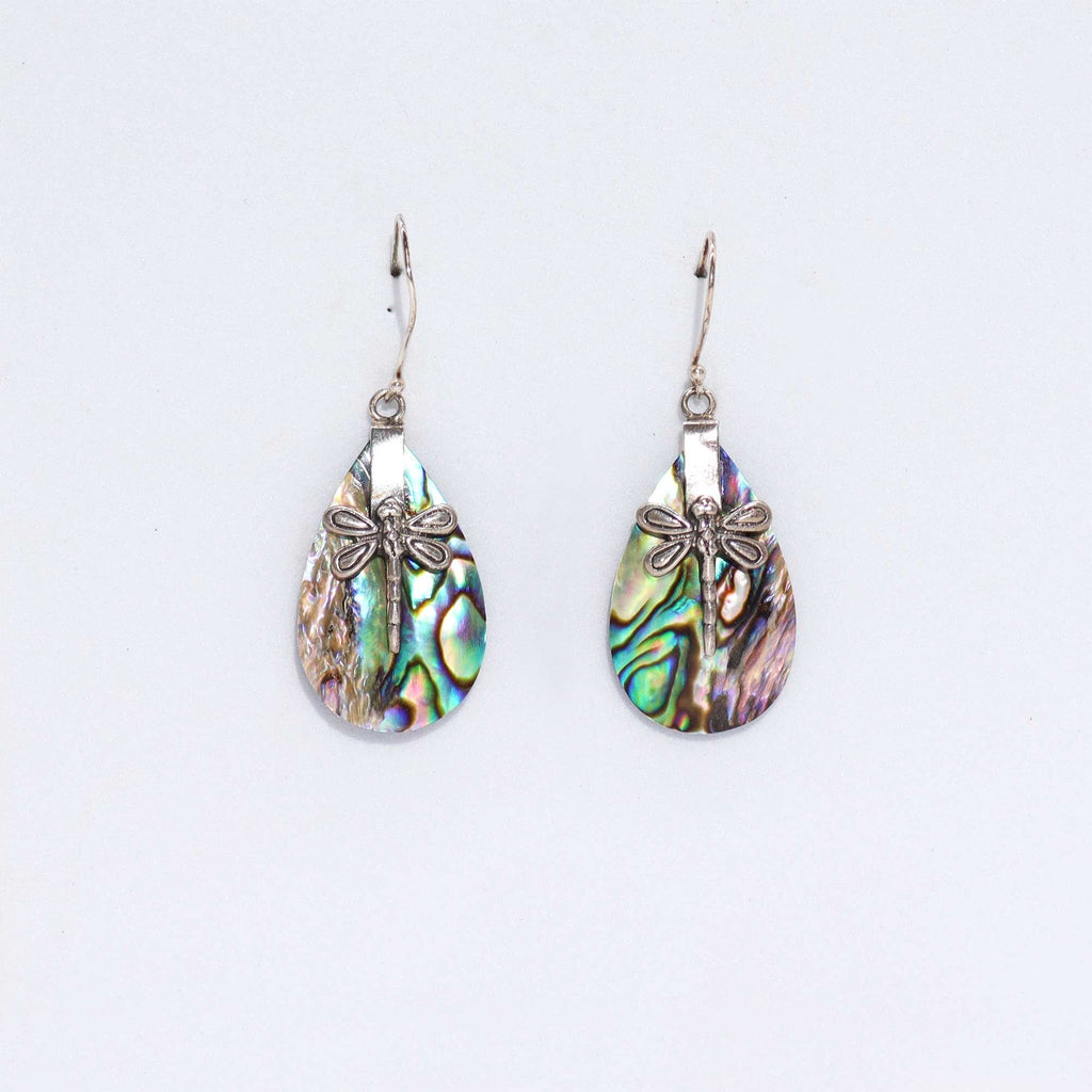 Shell & Silver Earrings - Dragonflies - Abalone Earings