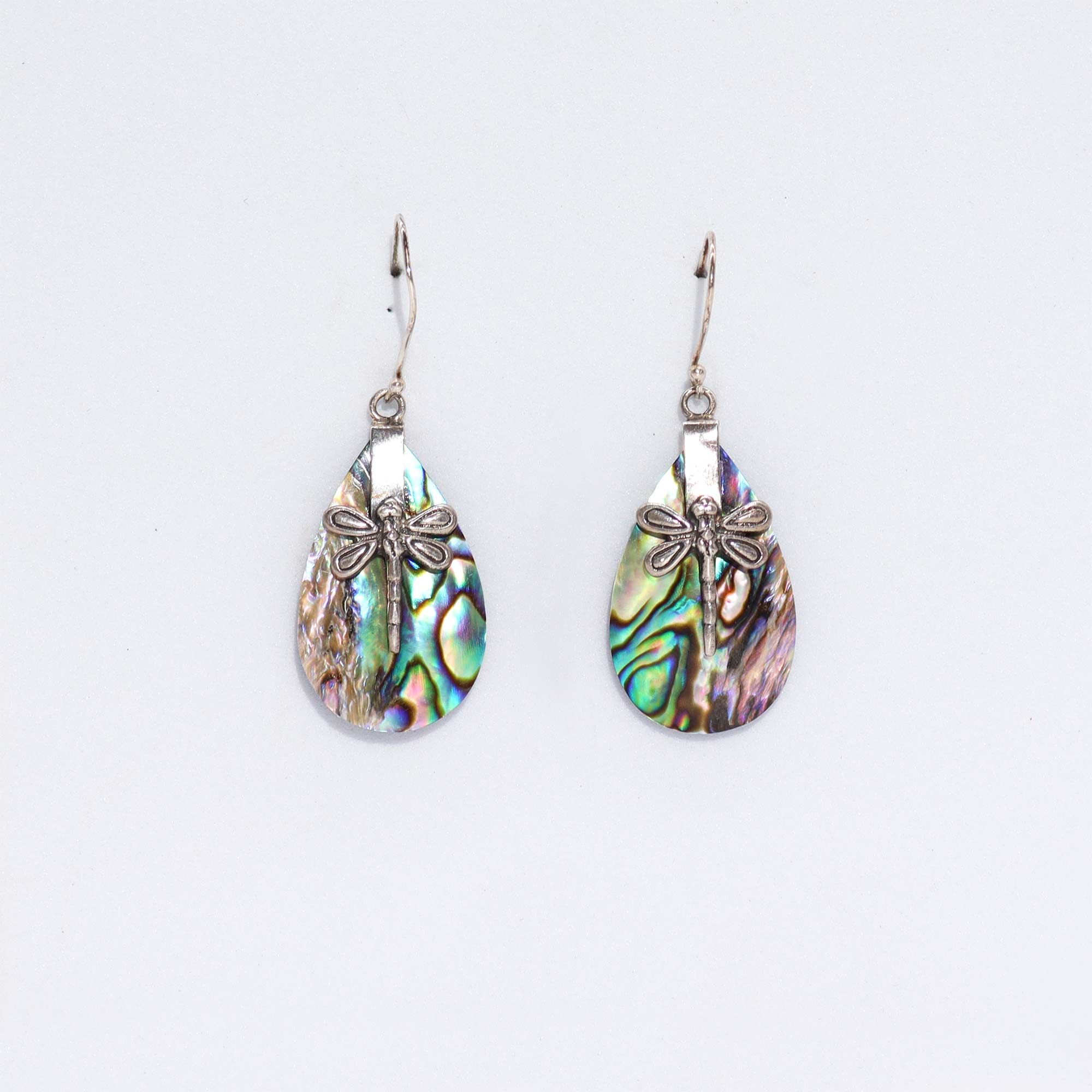 Shell & Silver Earrings - Dragonflies - Abalone Earings