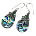 Shell & Silver Earrings - Dragonflies - Abalone Earings