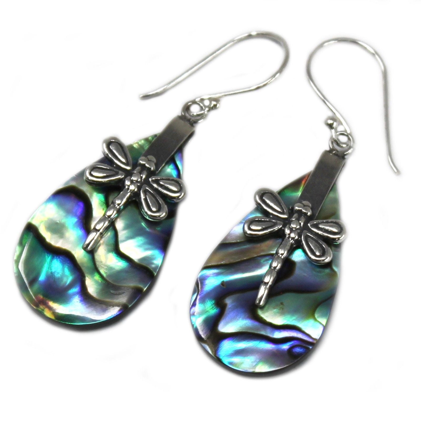 Shell & Silver Earrings - Dragonflies - Abalone Earings