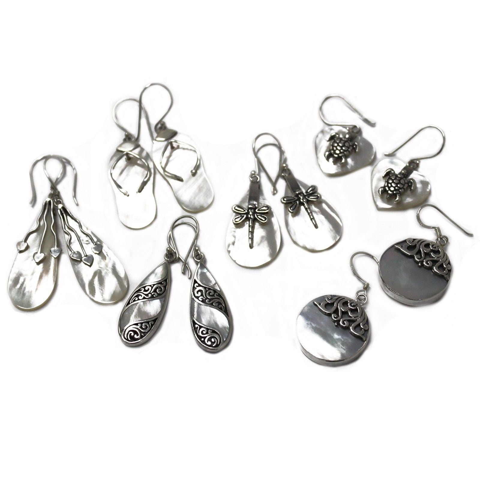 Shell & Silver Earrings - Dragonflies - MOP Earings