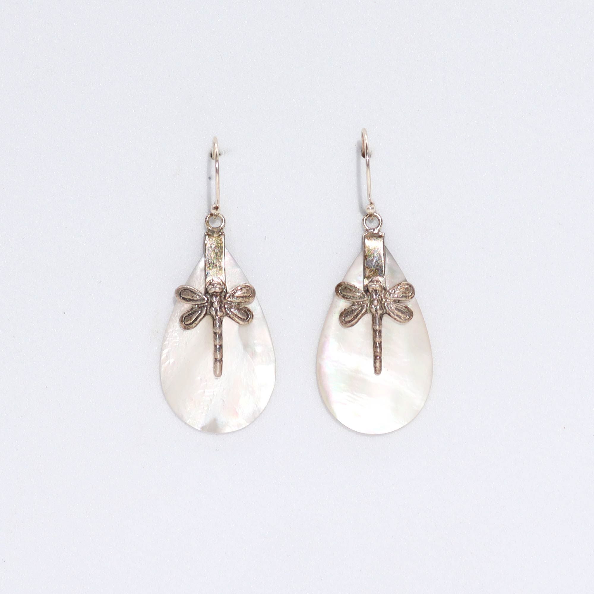 Shell & Silver Earrings - Dragonflies - MOP Earings