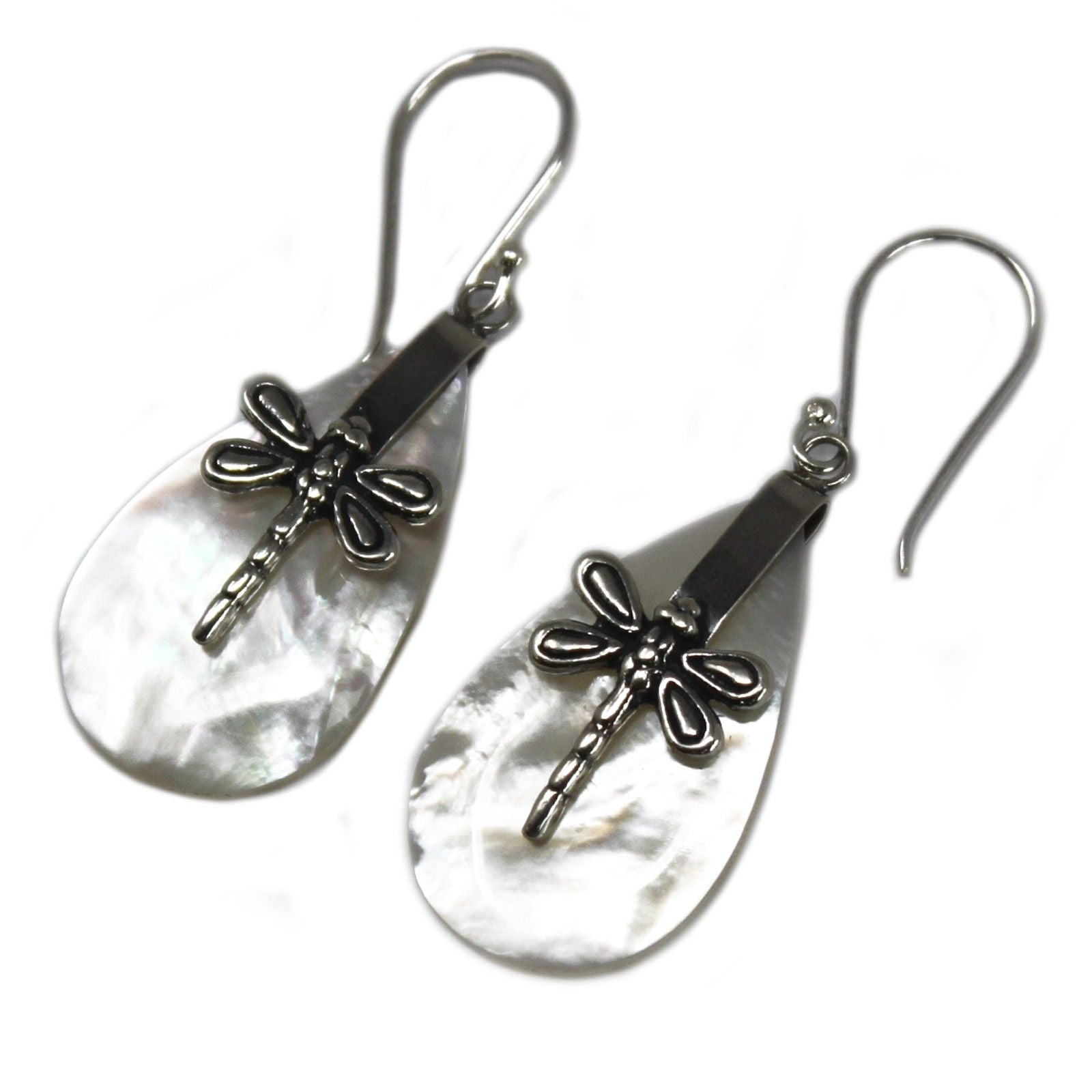 Shell & Silver Earrings - Dragonflies - MOP Earings