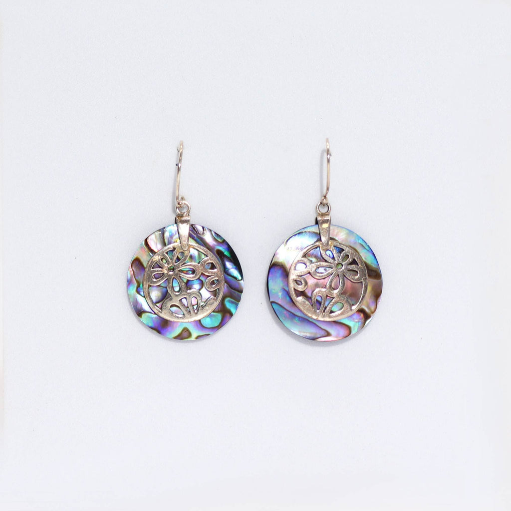 Shell & Silver Earrings - Flowers - Abalone Earings