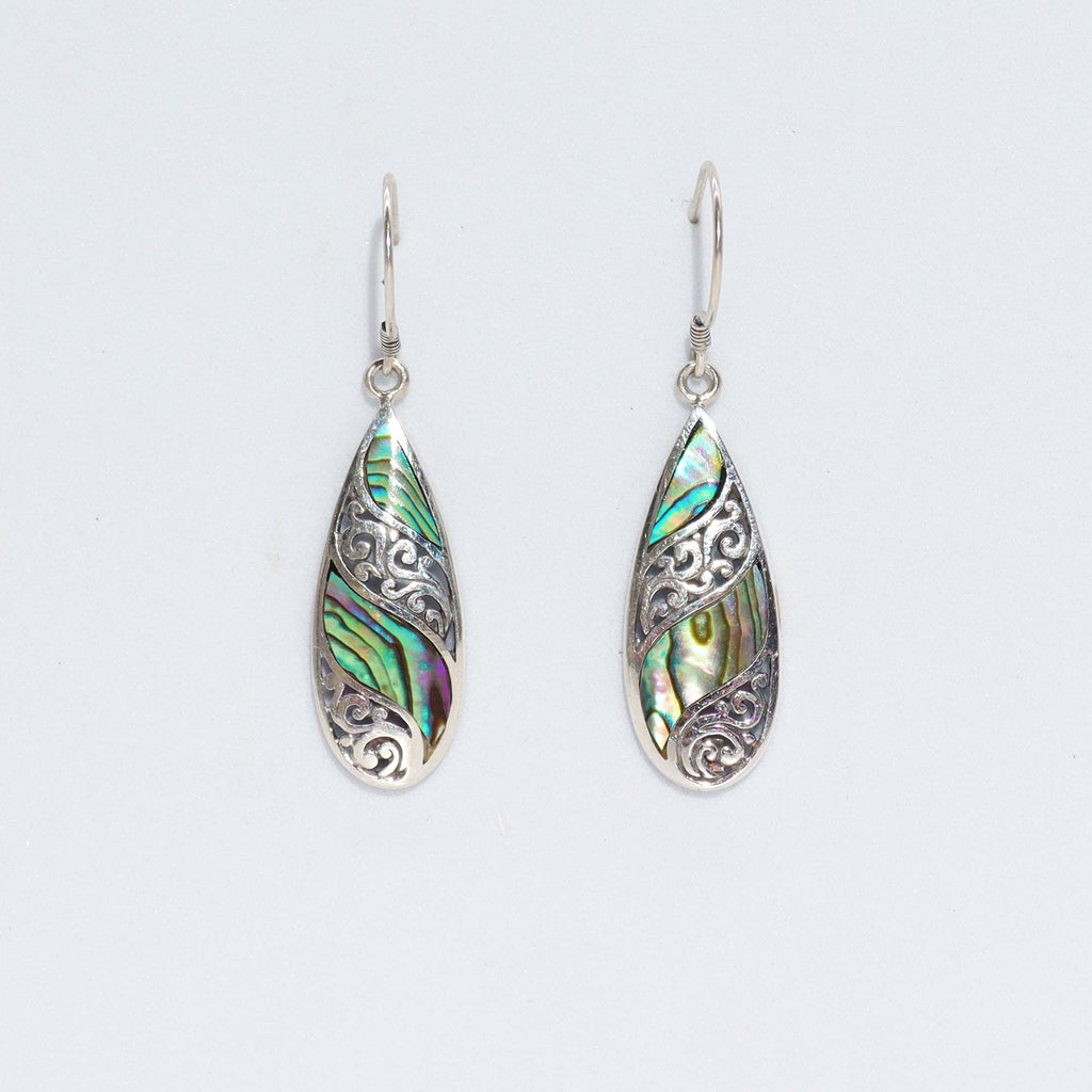 Shell & Silver Earrings - Long Teardrop - Abalone Earings
