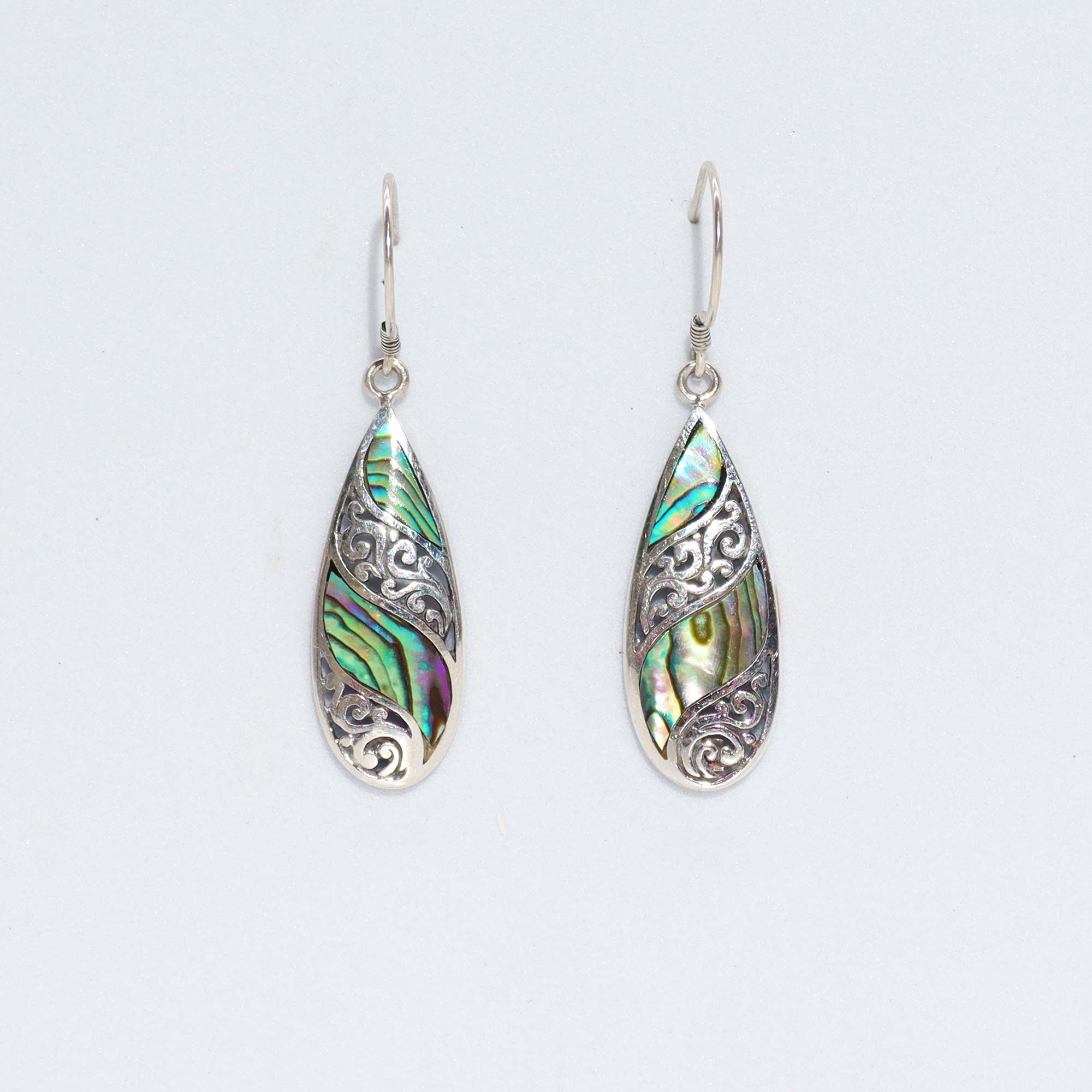 Shell & Silver Earrings - Long Teardrop - Abalone Earings