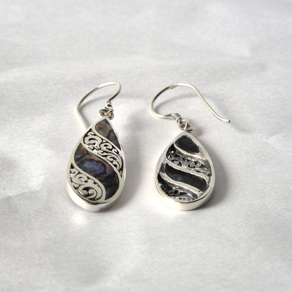 Shell & Silver Earrings - Long Teardrop - Abalone Earings