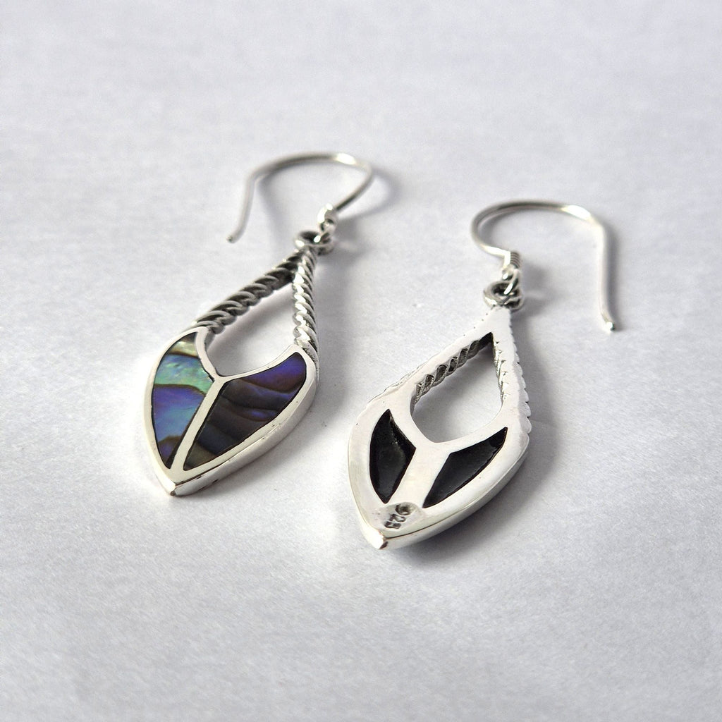 Shell & Silver Earrings - Spear Drops - Abalone Earings